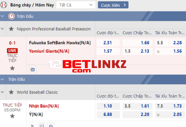 Tỷ lệ cược bóng chày Tỷ lệ cược bóng chày